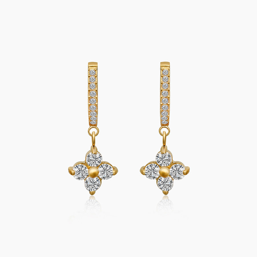 Crystal Flower Huggies Drop Earrings