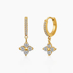 Crystal Flower Huggies Drop Earrings
