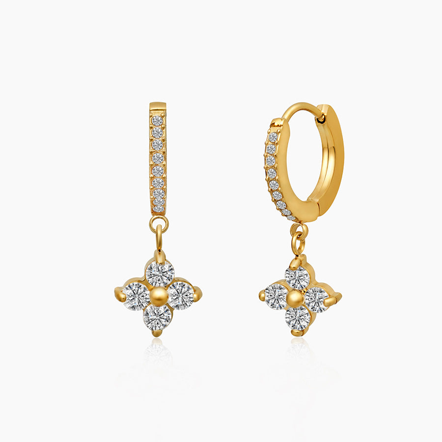 Crystal Flower Huggies Drop Earrings