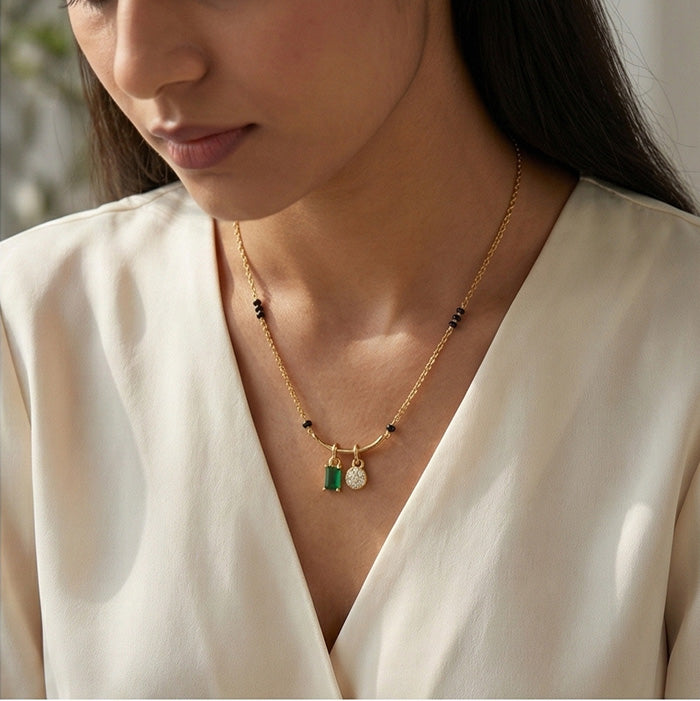 Twin Charms Emerald Mangalsutra