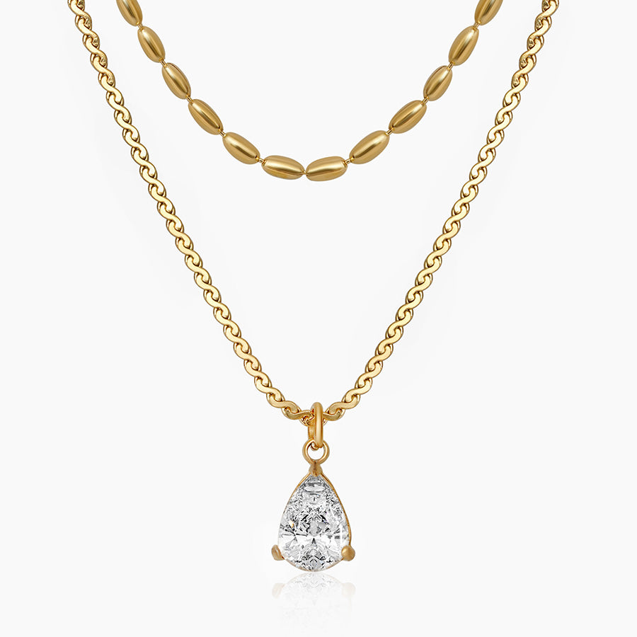 Twisted Chain Layered Teardrop Pendant Necklace