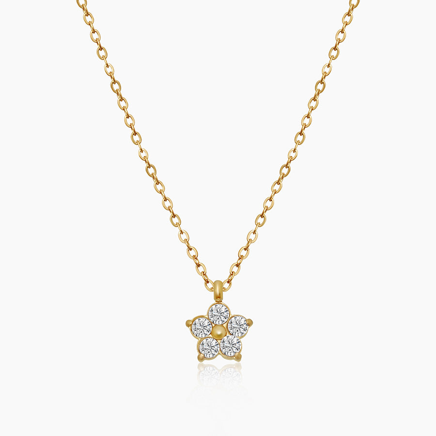 Elongated Link Crystal Flower Necklace
