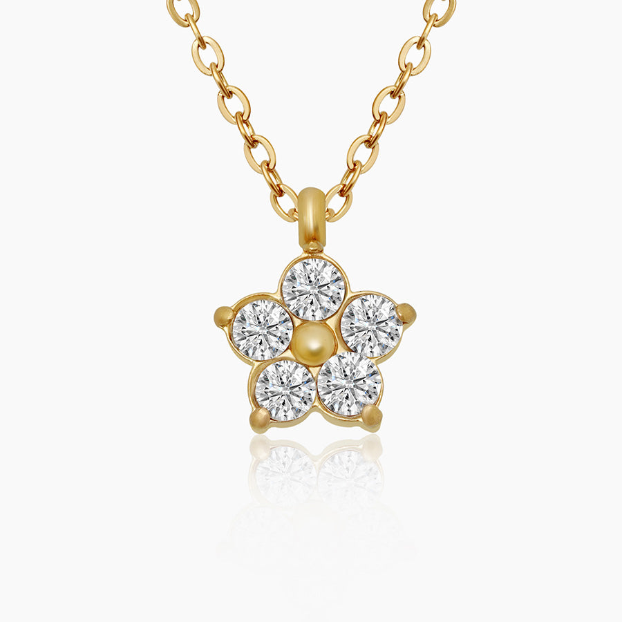 Elongated Link Crystal Flower Necklace
