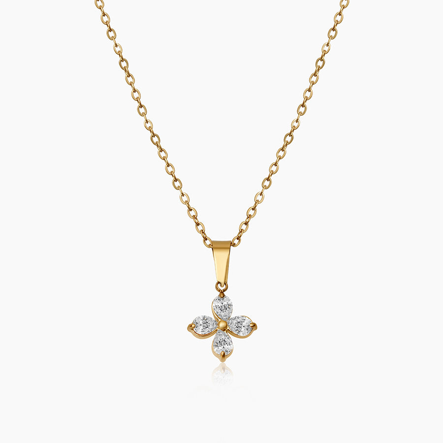 Four Petal Crystal Pendant Necklace