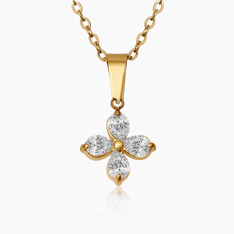 Four Petal Crystal Pendant Necklace